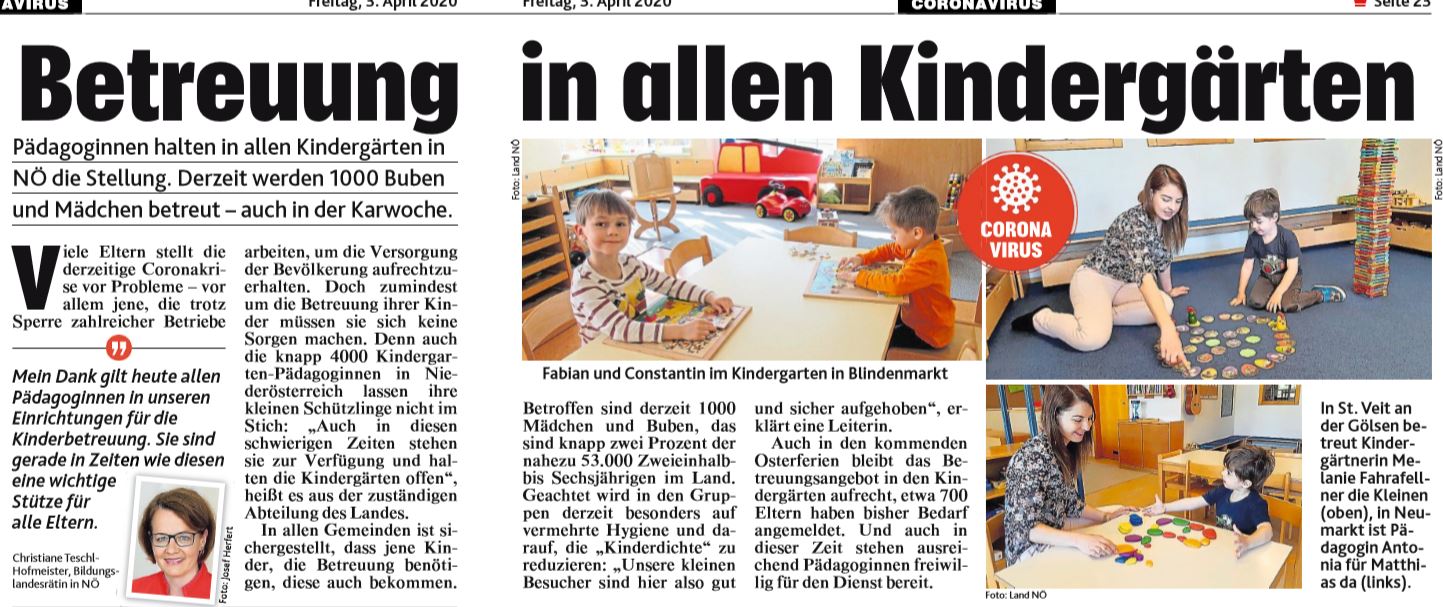 Betreuung in allen Kindergärten